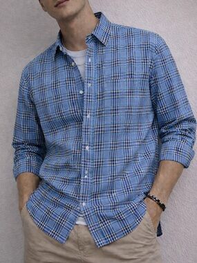 Haggar Blue Windowpane Plaid Button Up Shirt XL Coastal Dad Preppy NWT